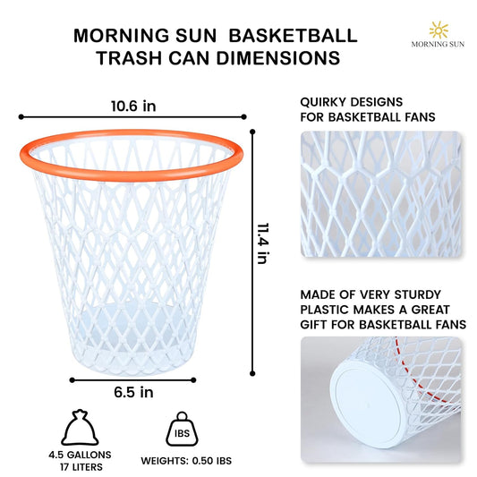 8-Piece Basketball Hoop Wastebasket Set - Themed Garbage Bin for Office and Bedroom, 4.5 Gallon Capacity, Ideal Basketball Gift for Gym Enthusiasts