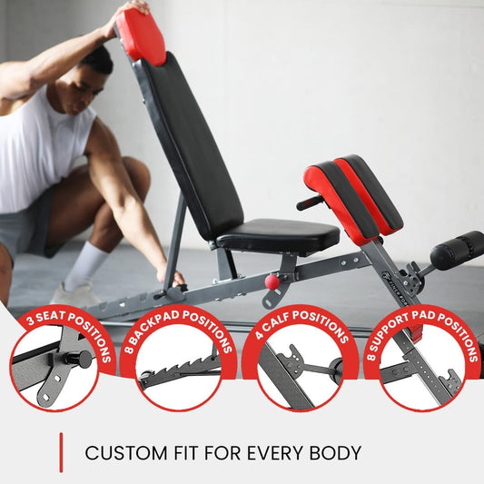 Finer Form Multi-Functional FID Weight Bench for Comprehensive Body Workout – Hyper Back Extension, Roman Chair, Adjustable Sit-Up Bench, Incline/Decline Bench, Flat Bench