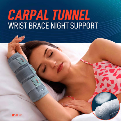 Carpal Tunnel Wrist Brace with Adjustable Support for Nighttime Use, Removable Metal Splint, Hot/Ice Pack Compatible, Right Hand, Small/Medium Size for Pain Relief and Treatment