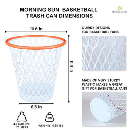 8-Piece Basketball Hoop Wastebasket Set - Themed Garbage Bin for Office and Bedroom, 4.5 Gallon Capacity, Ideal Basketball Gift for Gym Enthusiasts