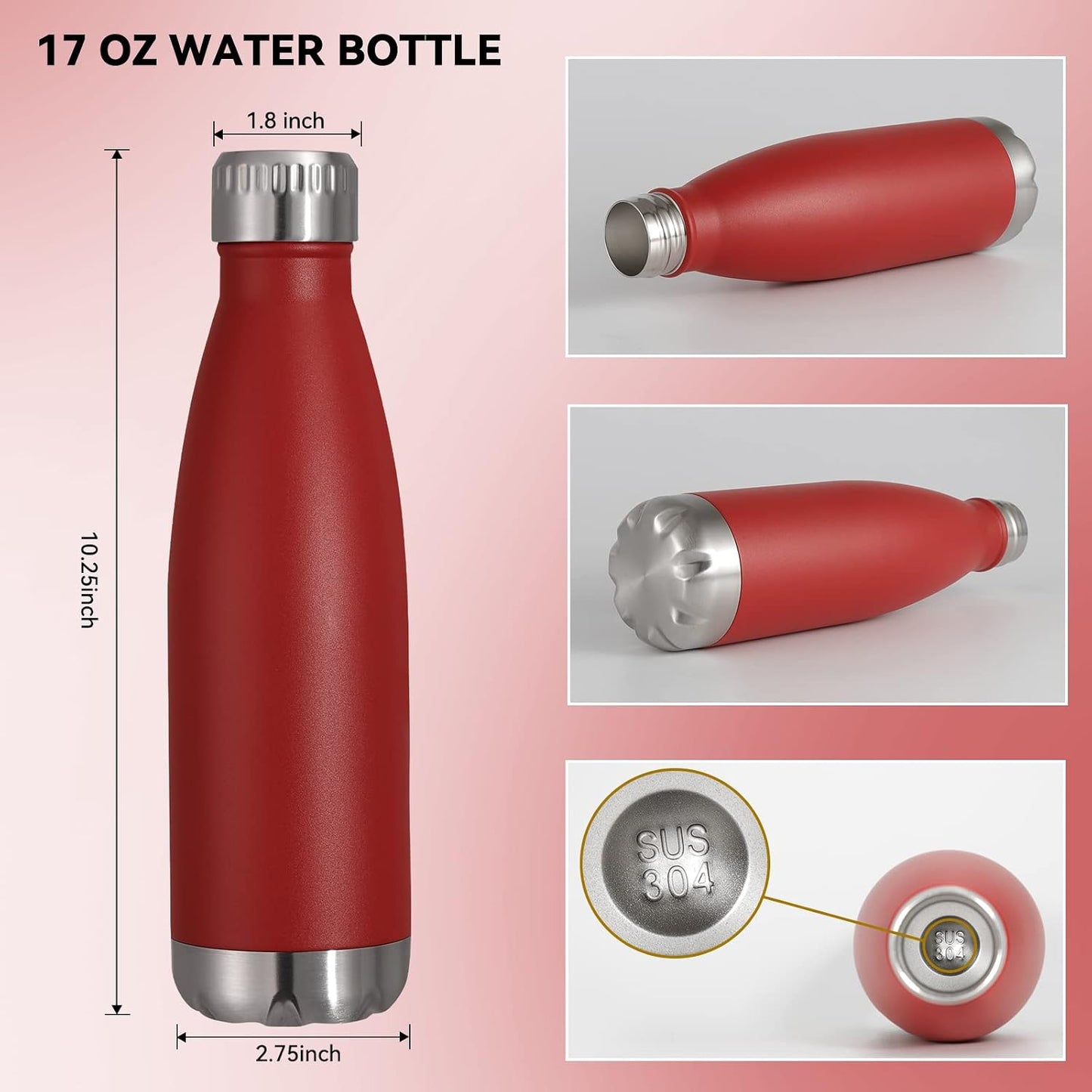17 oz Stainless Steel Insulated Water Bottles, BPA-Free Double Wall Vacuum Cola Shape, Hot and Cold Retention, 8-Pack for Camping and Gym Use