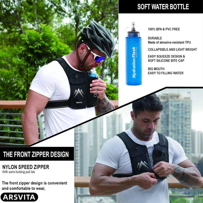 Reflective Running Vest with Adjustable Waistband, 500ml Hydration Bottle, and Breathable Material - Chest Pack Gear for Phones, Suitable for Men and Women