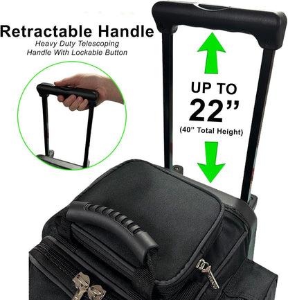 Deluxe Double Roller Bowling Bag for Two Balls with Spacious Shoe Compartment and Accessory Pockets, Durable Square Handle Extending to 40 Inches - Professional Options Available