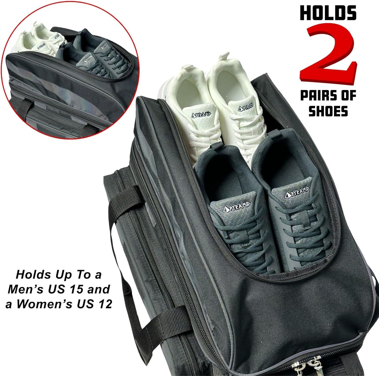 Deluxe Double Roller Bowling Bag for Two Balls with Spacious Shoe Compartment and Accessory Pockets, Durable Square Handle Extending to 40 Inches - Professional Options Available