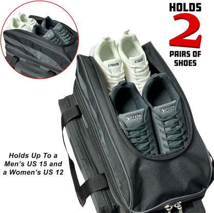 Deluxe Double Roller Bowling Bag for Two Balls with Spacious Shoe Compartment and Accessory Pockets, Durable Square Handle Extending to 40 Inches - Professional Options Available