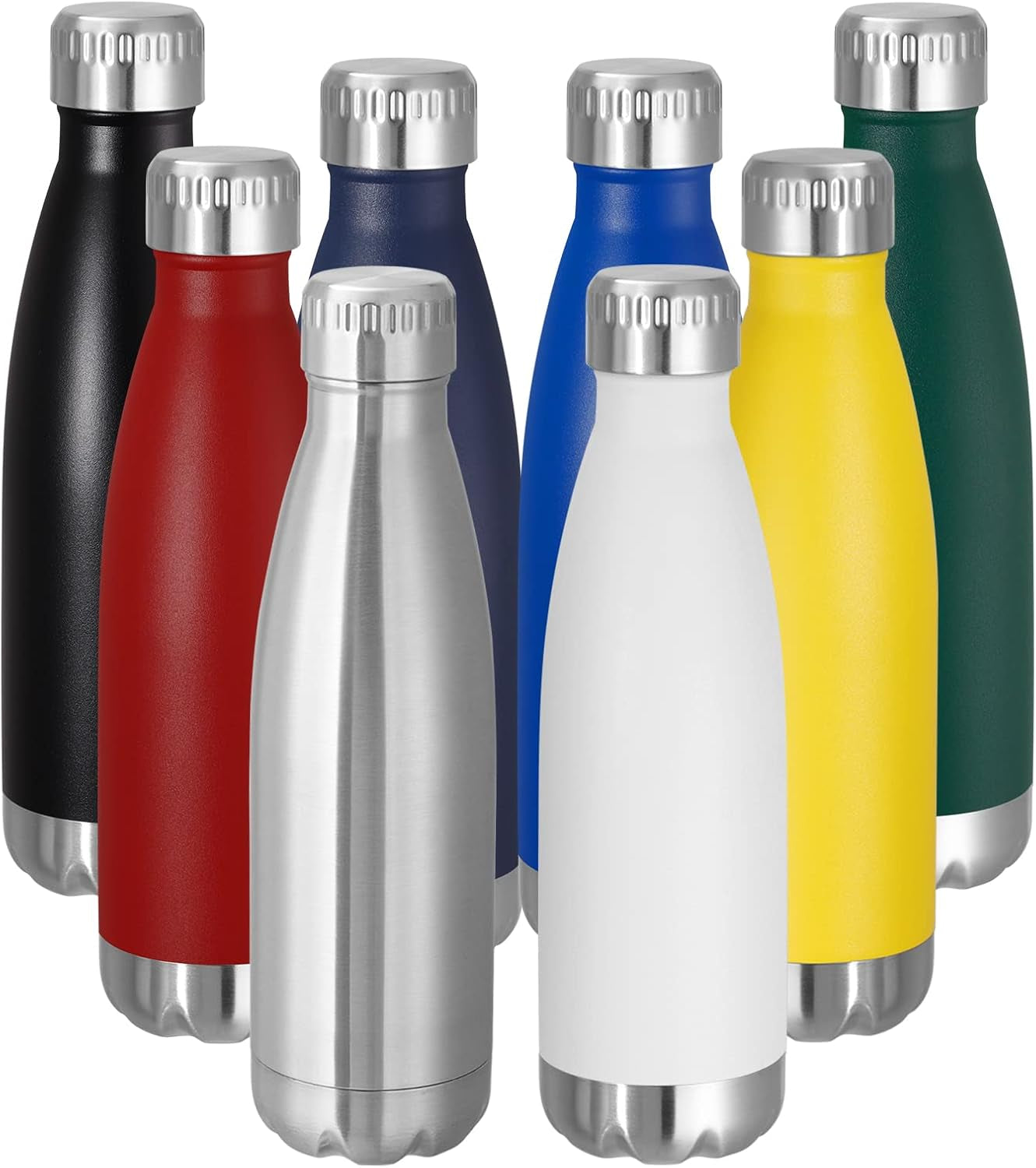 17 oz Stainless Steel Insulated Water Bottles, BPA-Free Double Wall Vacuum Cola Shape, Hot and Cold Retention, 8-Pack for Camping and Gym Use