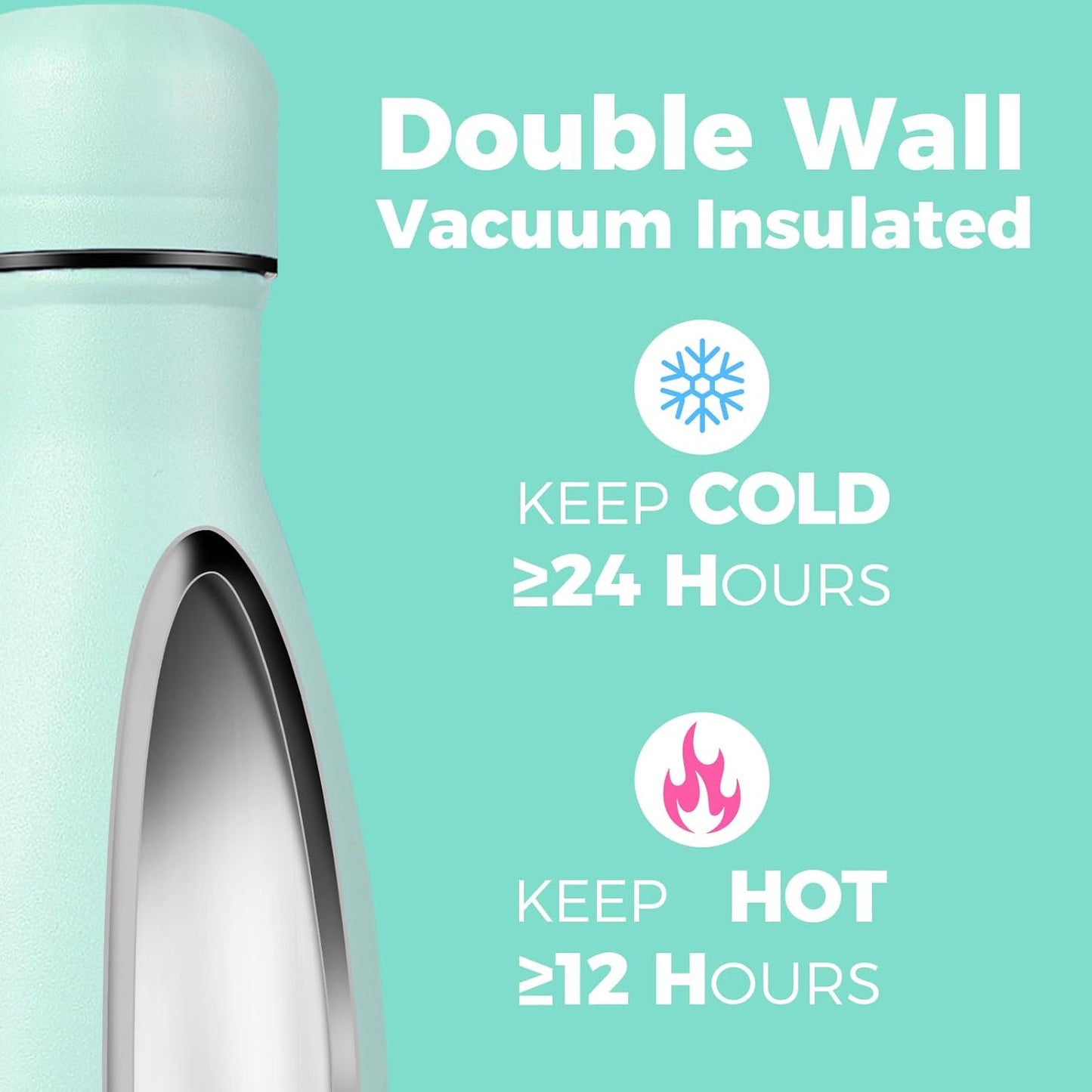 17 oz Insulated Stainless Steel Water Bottle - Double Wall Vacuum Flask, Keeps Beverages Cold for 24 Hours & Hot for 12 Hours, Available in Packs of 1, 4, 8, or 12 (Blue, Single Pack)