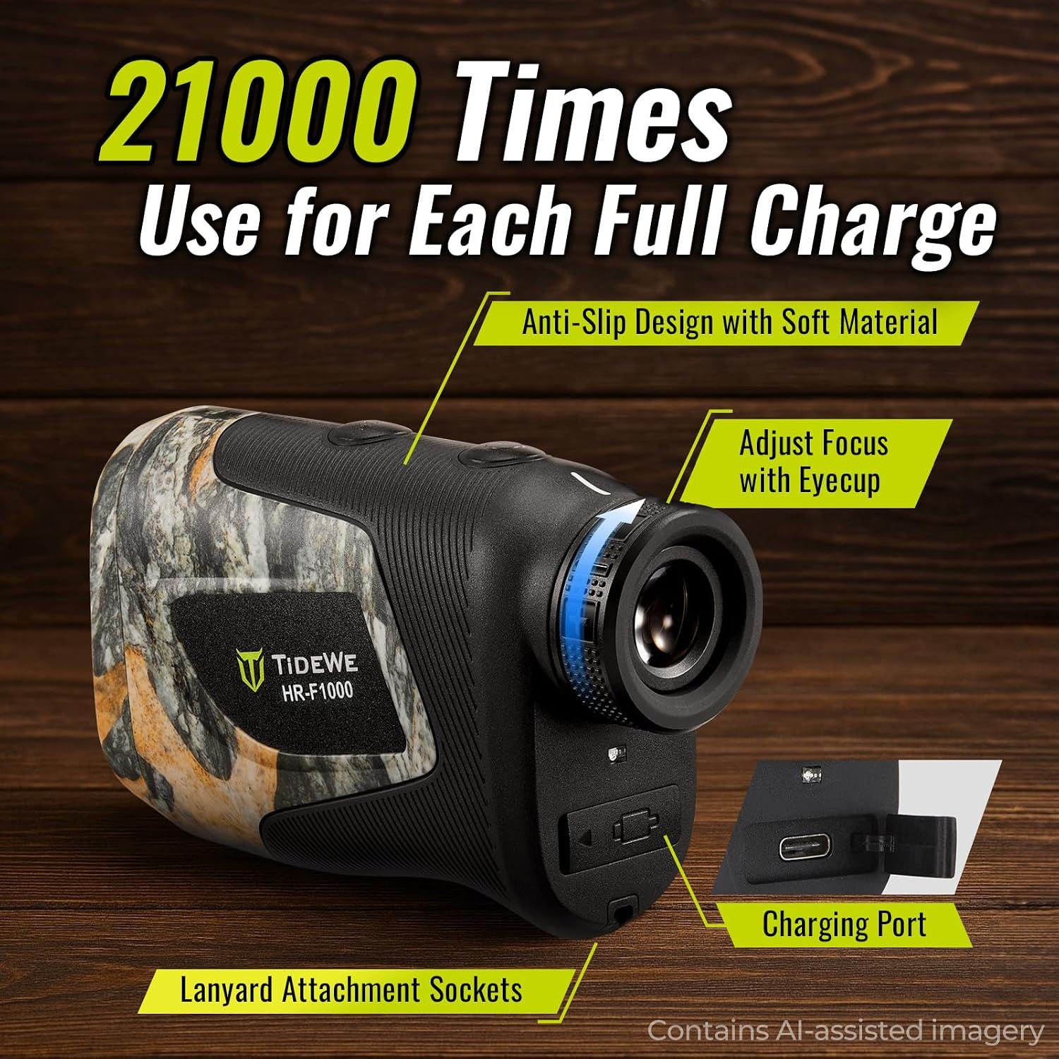 Hunting Rangefinder, Rechargeable Camo Laser Range Finder 700/1000Y | 6X Magnification Range Finder, Distance/Angle/Speed/Continuous Scan Modes, Rechargeable Battery, Water-Resistant, Carry Case