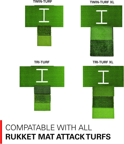 Rukket Tri-Turf Golf Hitting Mat - Portable Driving and Chipping Training Aid with Adjustable Tees and Foam Practice Balls for Backyard Use