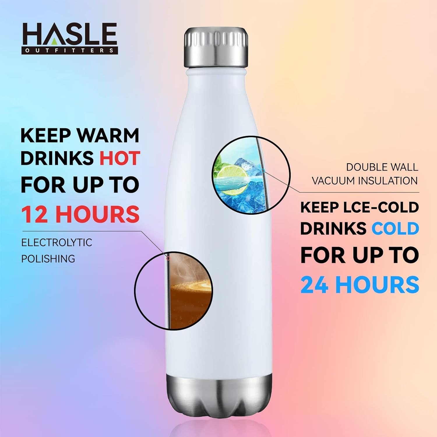 17 oz Stainless Steel Vacuum Insulated Water Bottles, Double-Walled Powder Coated Reusable Metal Sports Bottles, White, Set of 8