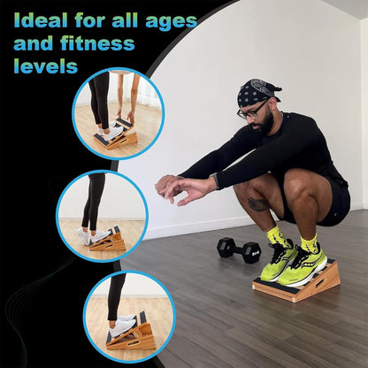 Adjustable Wooden Slant Board and Calf Stretcher with Partial-Coverage Design, Side Handle, 5 Incline Angles, 500 lbs Capacity