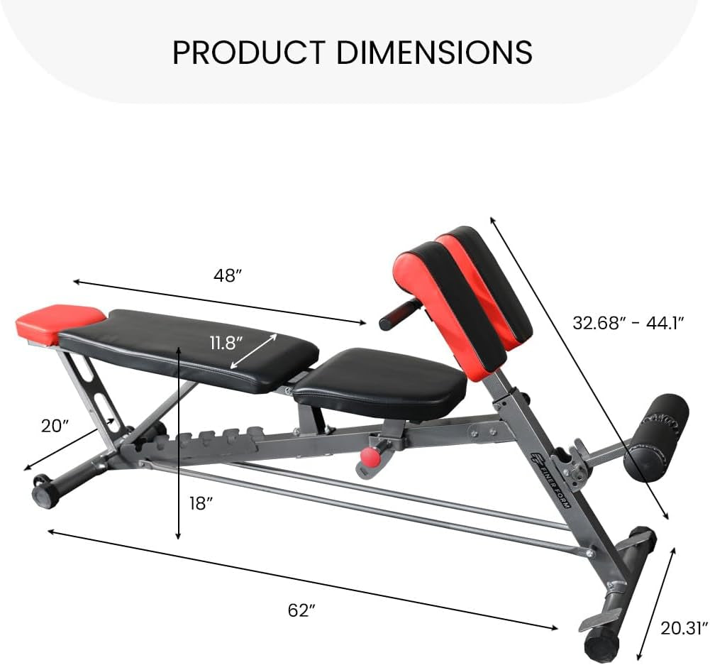 Finer Form Multi-Functional FID Weight Bench for Comprehensive Body Workout – Hyper Back Extension, Roman Chair, Adjustable Sit-Up Bench, Incline/Decline Bench, Flat Bench