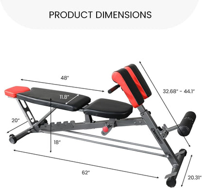 Finer Form Multi-Functional FID Weight Bench for Comprehensive Body Workout – Hyper Back Extension, Roman Chair, Adjustable Sit-Up Bench, Incline/Decline Bench, Flat Bench