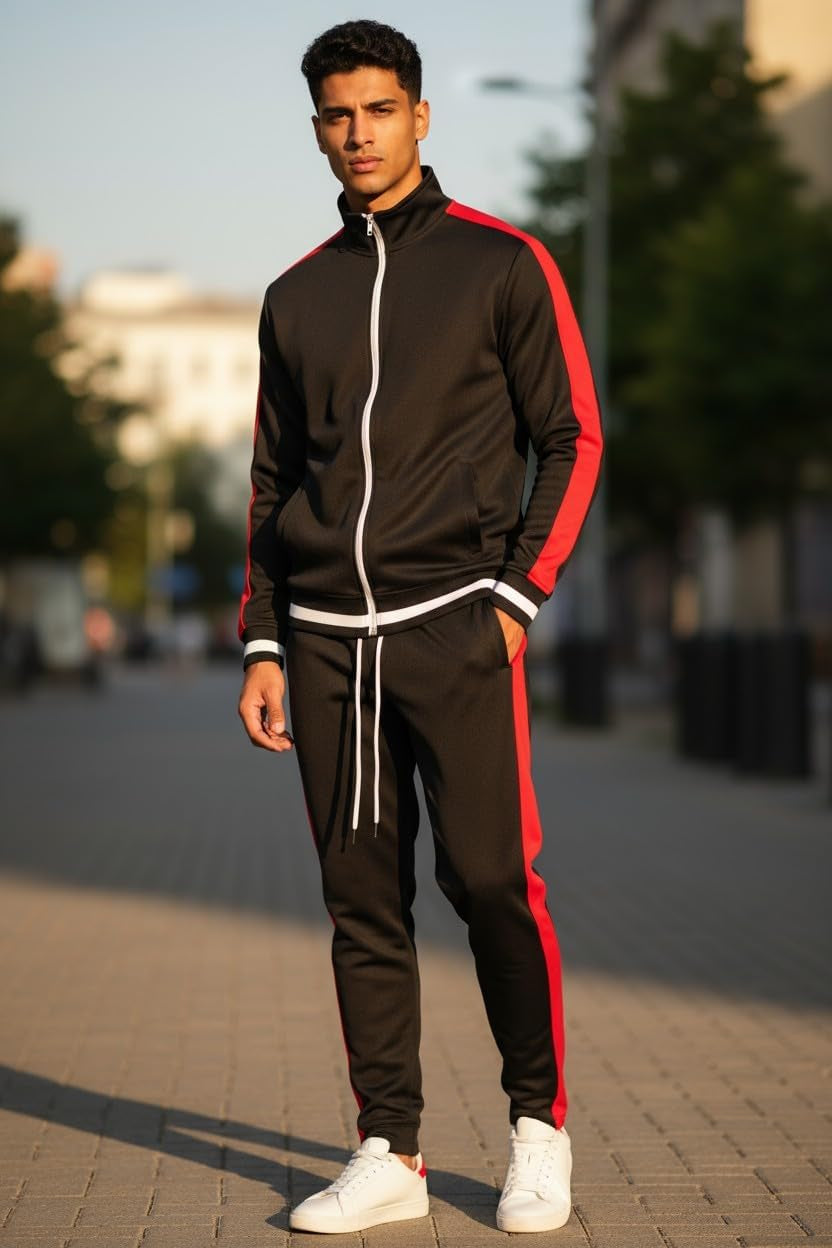 Men's Urban Hip Hop Premium Track Jacket - Slim Fit with Side Taping Sportswear