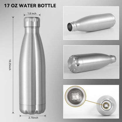 17 oz Stainless Steel Insulated Water Bottles - 8 Pack, Reusable Double Wall Vacuum Cola Shape, BPA Free, Ideal for Camping and Gym, Keeps Beverages Hot or Cold