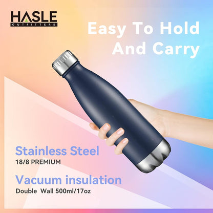 17 oz Vacuum Insulated Stainless Steel Water Bottles - Double Walled, Powder Coated, Reusable Metal Sports Bottles - Navy, Set of 4