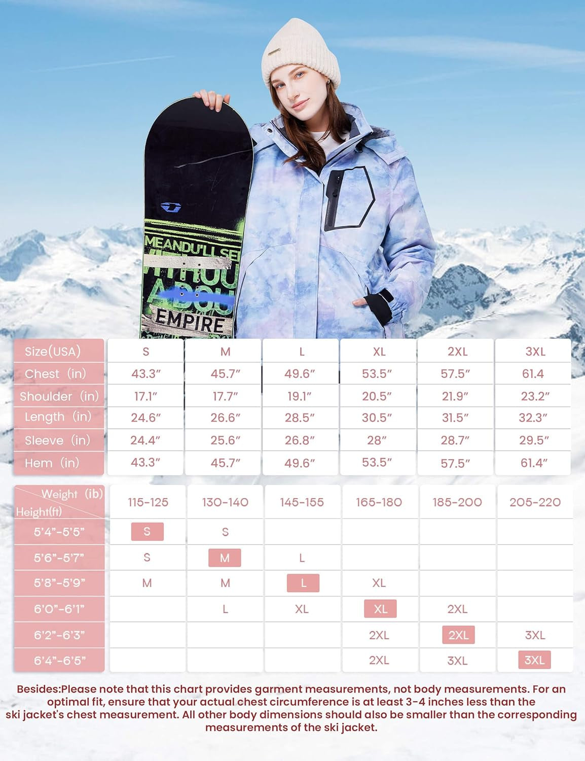 Women's Waterproof Ski Jacket - Warm Winter Coat with Fleece Lining and Windproof Hood