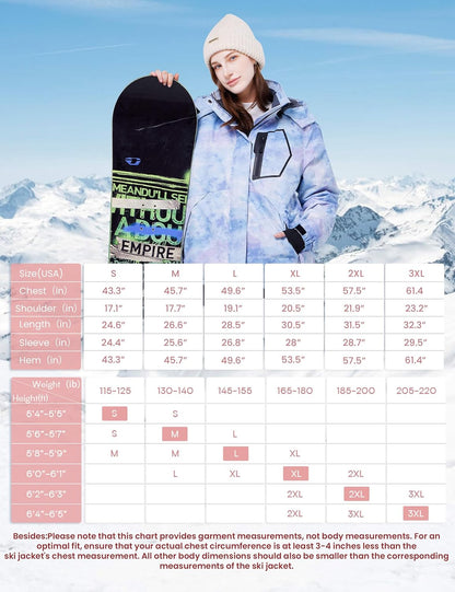 Women's Waterproof Ski Jacket - Warm Winter Coat with Fleece Lining and Windproof Hood