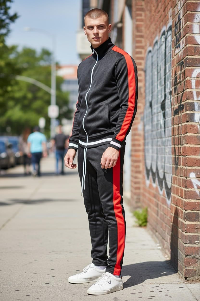 Men's Urban Hip Hop Premium Track Jacket - Slim Fit with Side Taping Sportswear