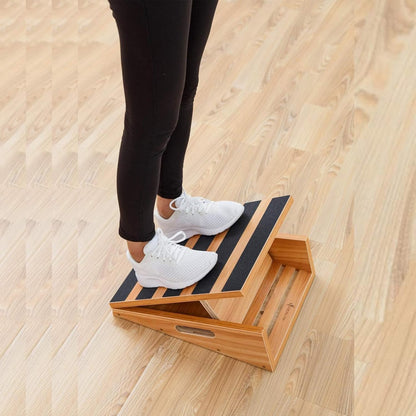 Adjustable Wooden Slant Board and Calf Stretcher with Partial-Coverage Design, Side Handle, 5 Incline Angles, 500 lbs Capacity