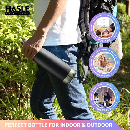 17 oz Vacuum Insulated Stainless Steel Water Bottles - Bulk Pack of 8, Double-Walled Design for Hot and Cold Beverages, Black Finish