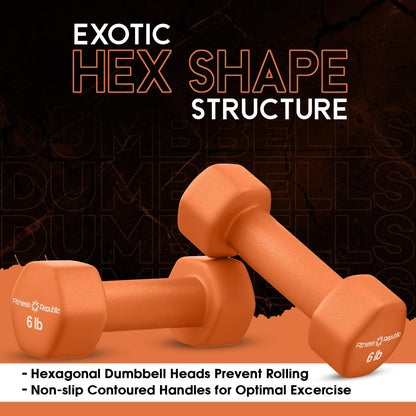 Neoprene Hex Dumbbell Set of 2 - Non-Slip Free Weights for Muscle Toning and Strength Training - Portable Home Gym Equipment
