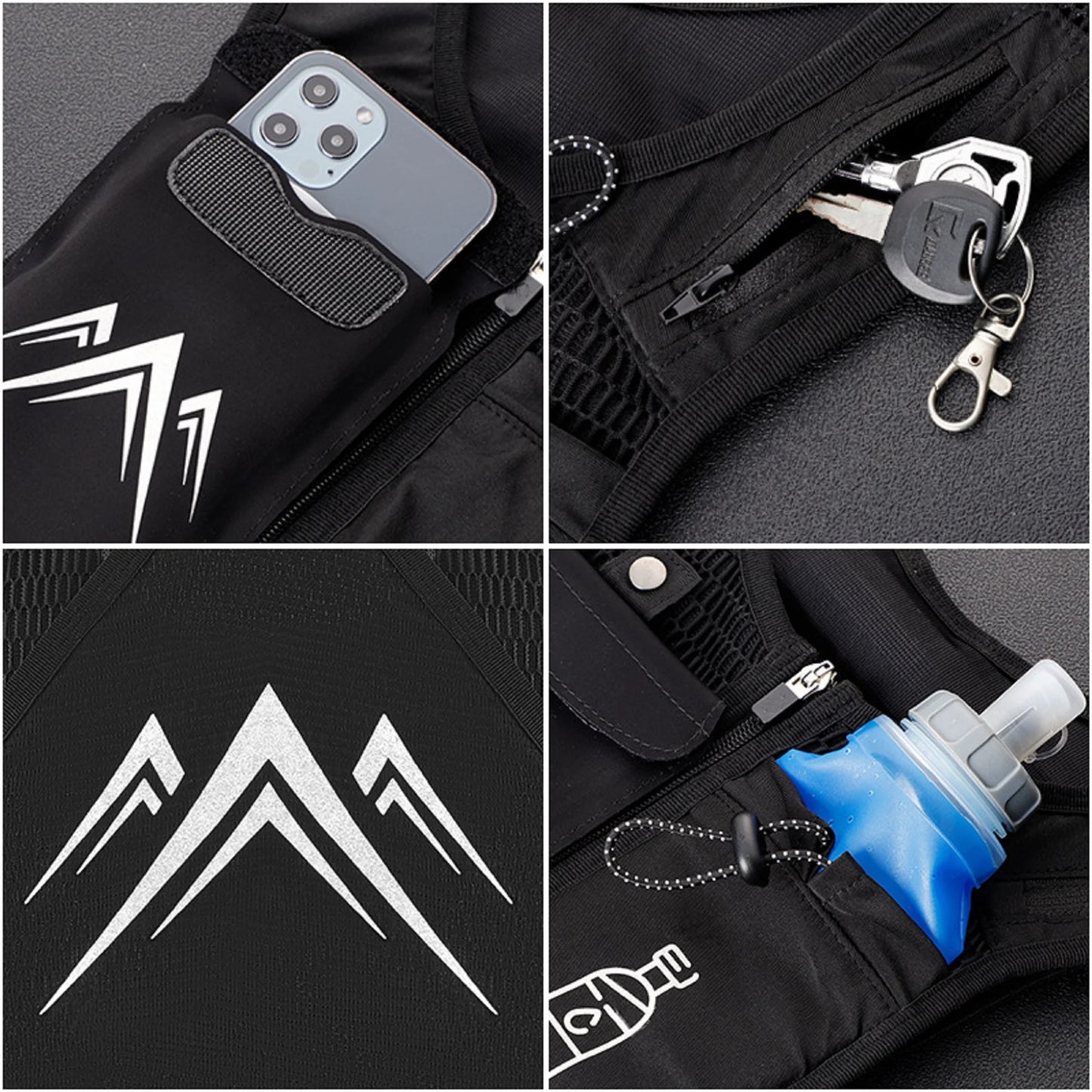 Reflective Running Vest with Adjustable Waistband, 500ml Hydration Bottle, and Breathable Material - Chest Pack Gear for Phones, Suitable for Men and Women