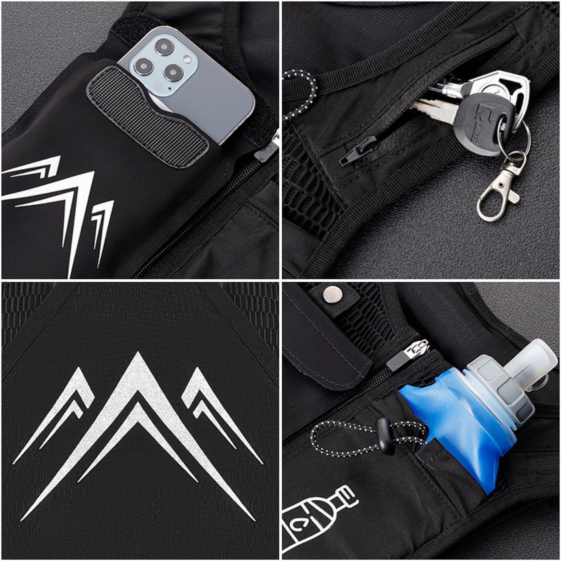 Reflective Running Vest with Adjustable Waistband, 500ml Hydration Bottle, and Breathable Material - Chest Pack Gear for Phones, Suitable for Men and Women