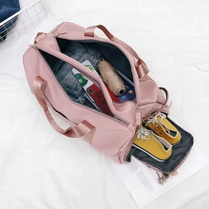 Outdoor Waterproof Nylon Sports Gym Bag for Men and Women - Fitness Travel Handbag with Yoga Mat and Shoe Compartment