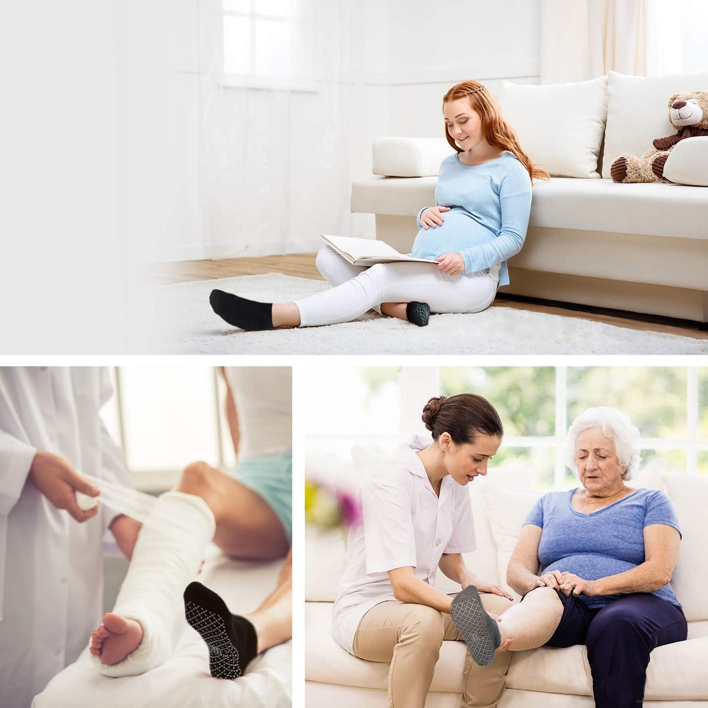 Unisex Cushioned Non-Slip Grip Socks for Yoga, Pilates, Barre, Home, and Hospital Use