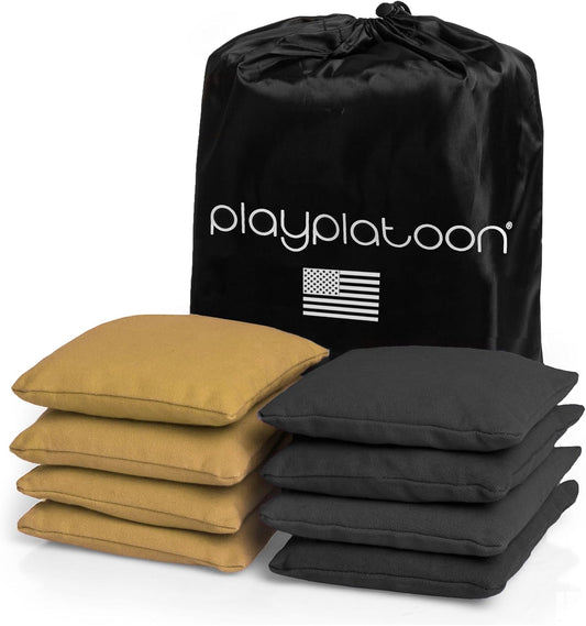Weather-Resistant Cornhole Bags - Set of 8 Regulation-Size Bean Bags for Professional Tossing - Includes Two-Color All-Weather Bags and Tote Bag