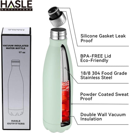 17oz Stainless Steel Vacuum Insulated Water Bottle, Double-Walled Reusable Metal Sports Bottle in Light Green, Single Pack