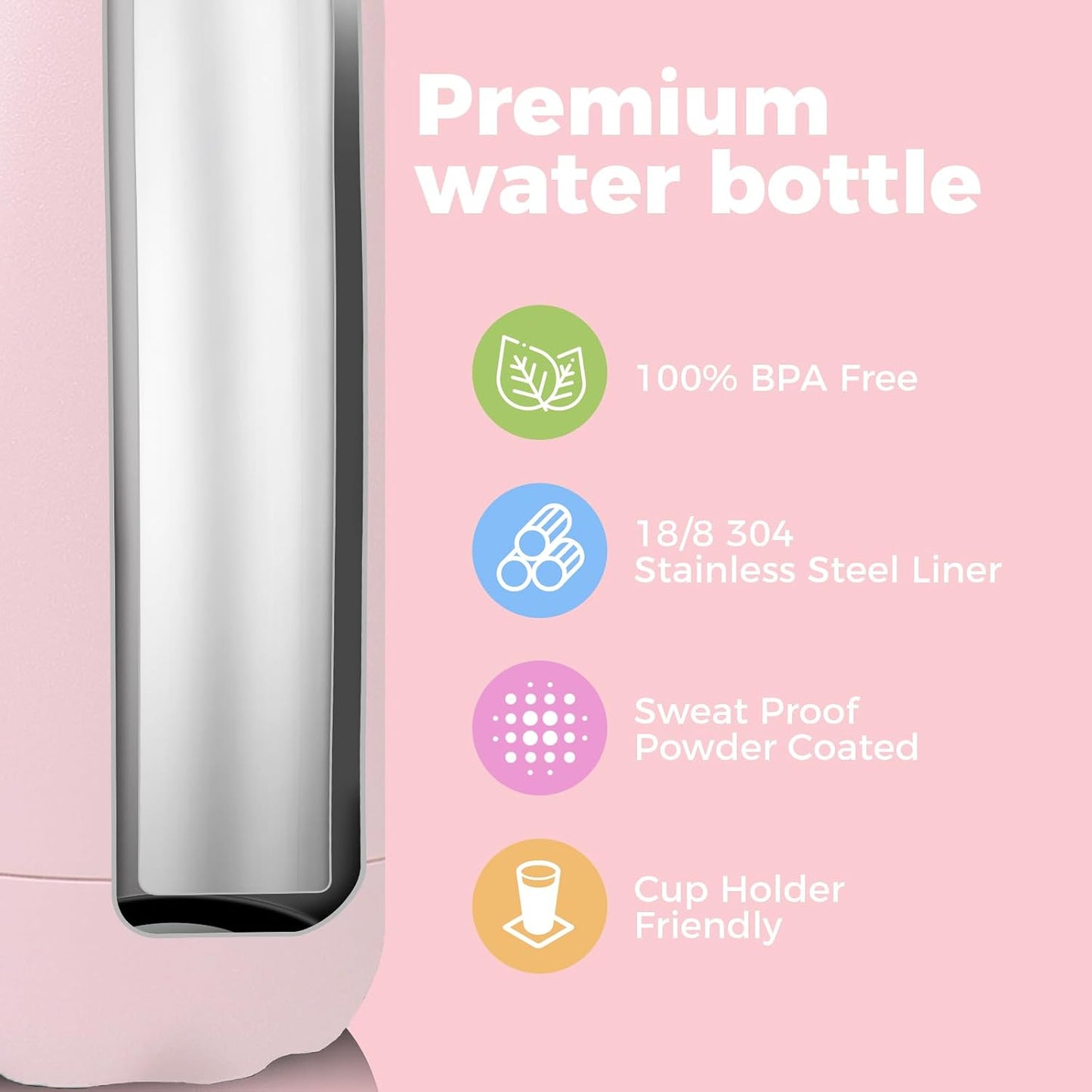 17 oz Insulated Stainless Steel Water Bottle - Double Wall Vacuum Flask, Retains Cold for 24 Hours & Heat for 12 Hours, Available in Packs of 1, 4, 8, or 12 (Pink, Single Pack)