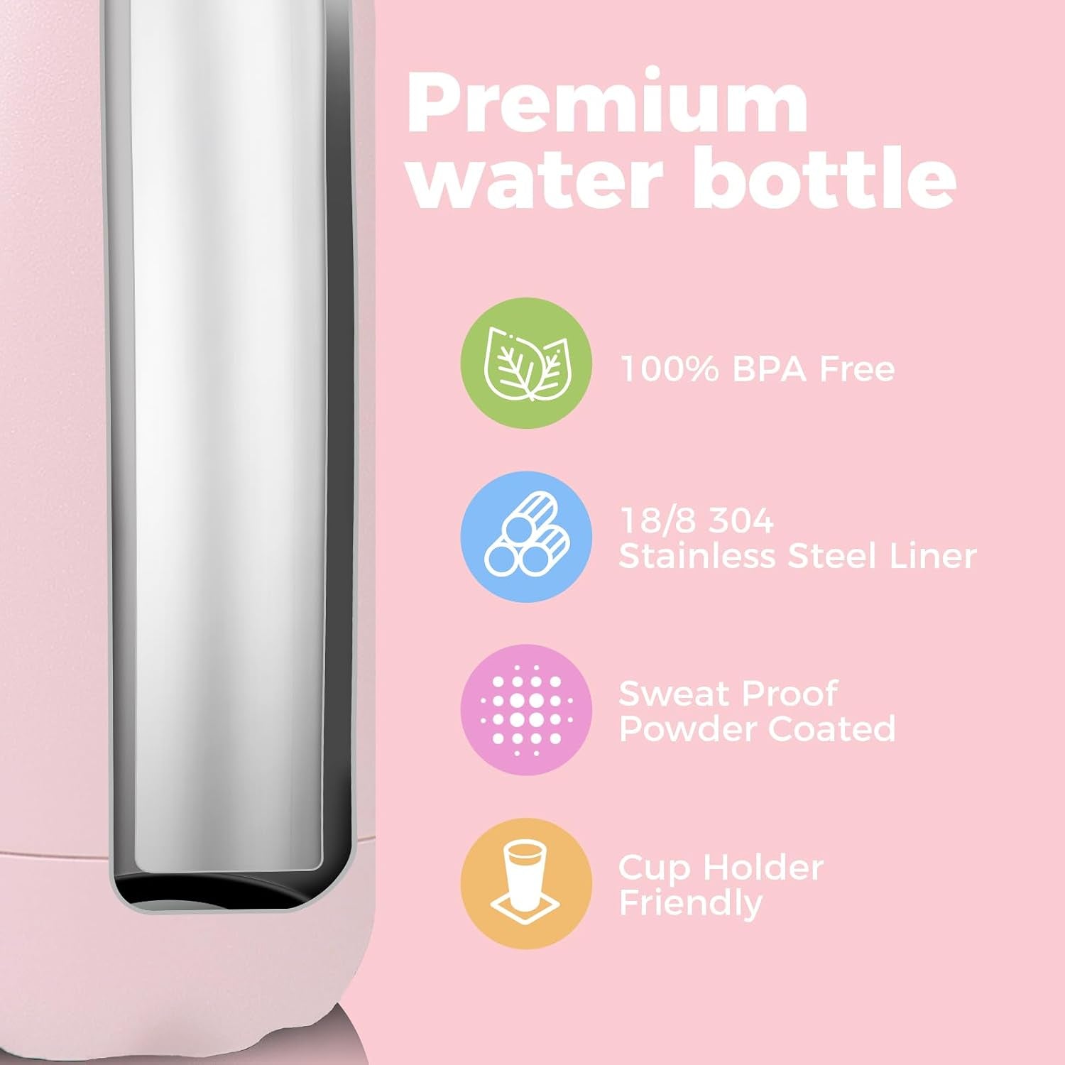 17 oz Insulated Stainless Steel Water Bottle - Double Wall Vacuum Flask, Retains Cold for 24 Hours & Heat for 12 Hours, Available in Packs of 1, 4, 8, or 12 (Pink, Single Pack)
