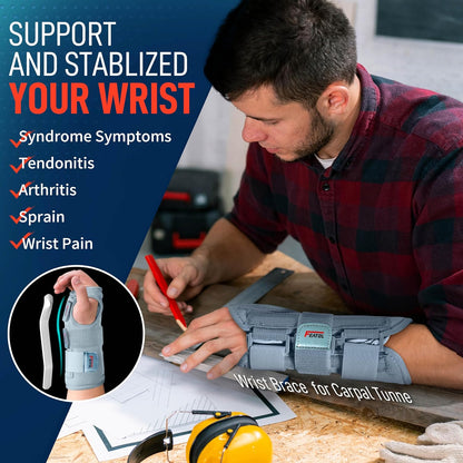 Carpal Tunnel Wrist Brace with Adjustable Support for Nighttime Use, Removable Metal Splint, Hot/Ice Pack Compatible, Right Hand, Small/Medium Size for Pain Relief and Treatment