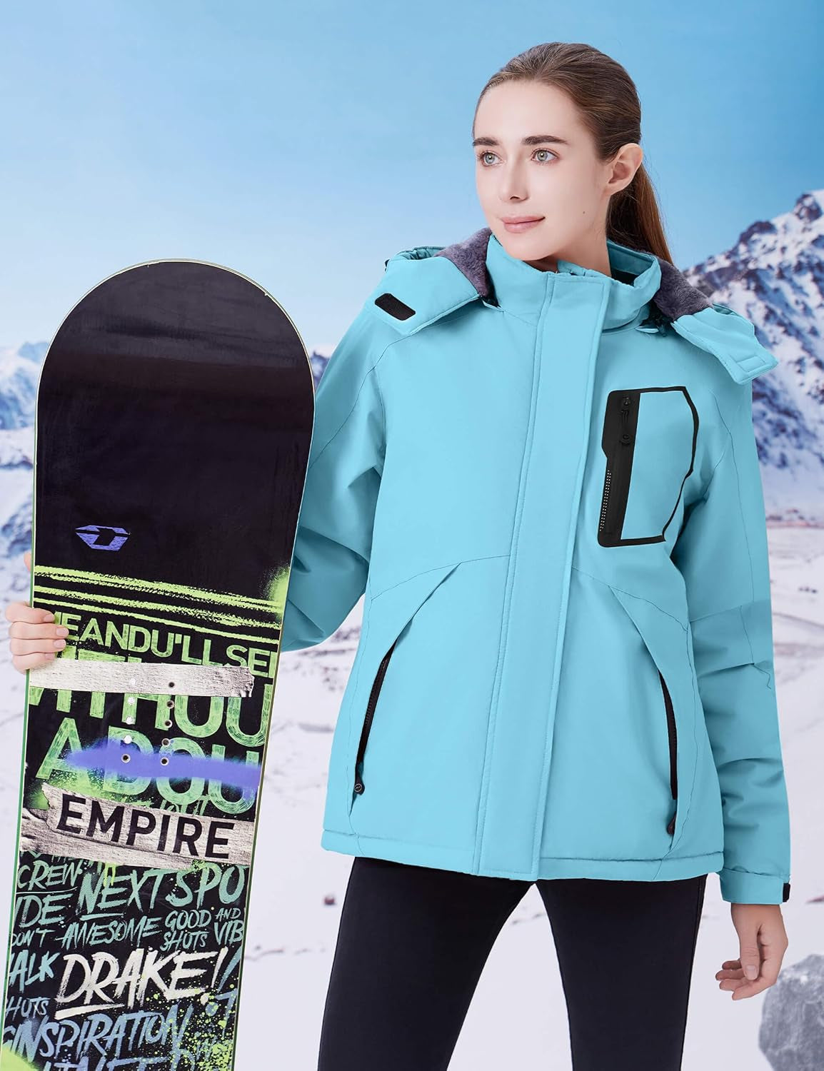 Women's Waterproof Ski Jacket - Warm Winter Coat with Fleece Lining and Windproof Hood