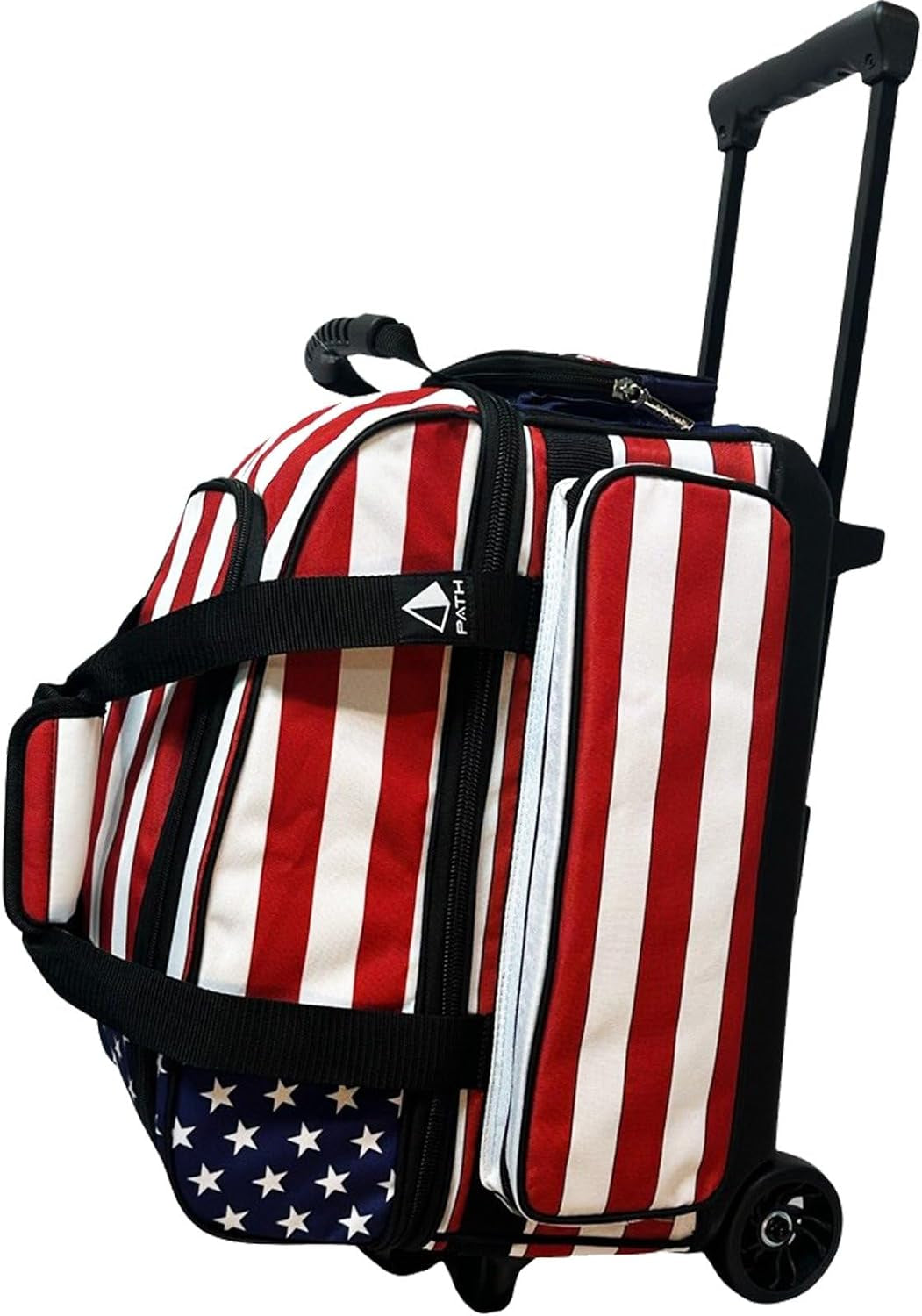 Deluxe Double Roller Bowling Bag for Two Balls with Spacious Shoe Compartment and Accessory Pockets, Durable Square Handle Extending to 40 Inches - Professional Options Available