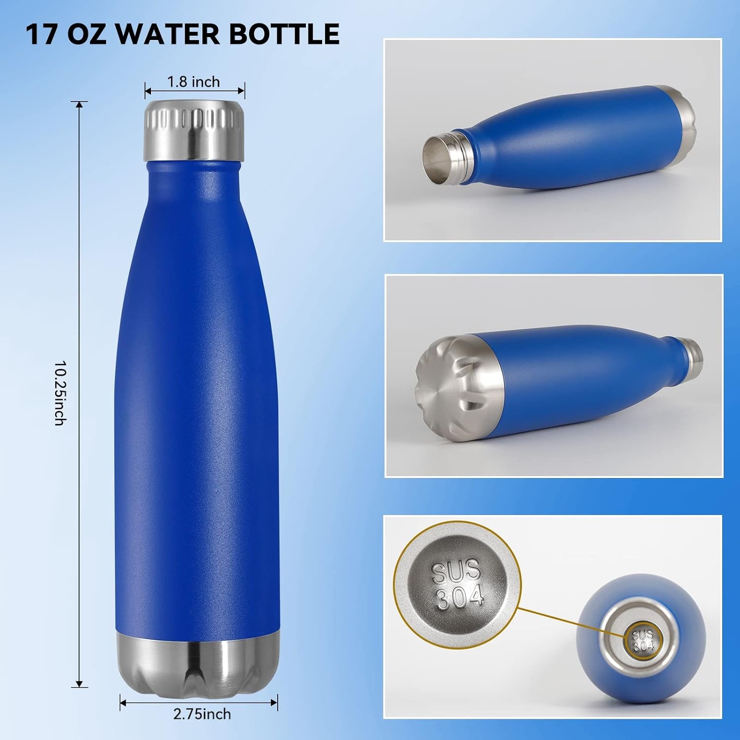 17 oz Stainless Steel Insulated Water Bottle - Reusable Double Wall Vacuum Flask for Hot and Cold Beverages, BPA Free, Cola Shape, Ideal for Camping and Gym, Single Pack