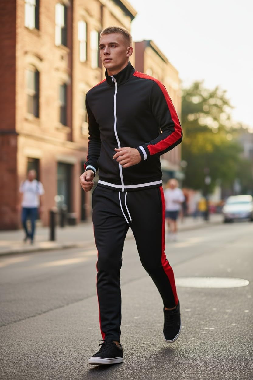 Men's Urban Hip Hop Premium Track Jacket - Slim Fit with Side Taping Sportswear