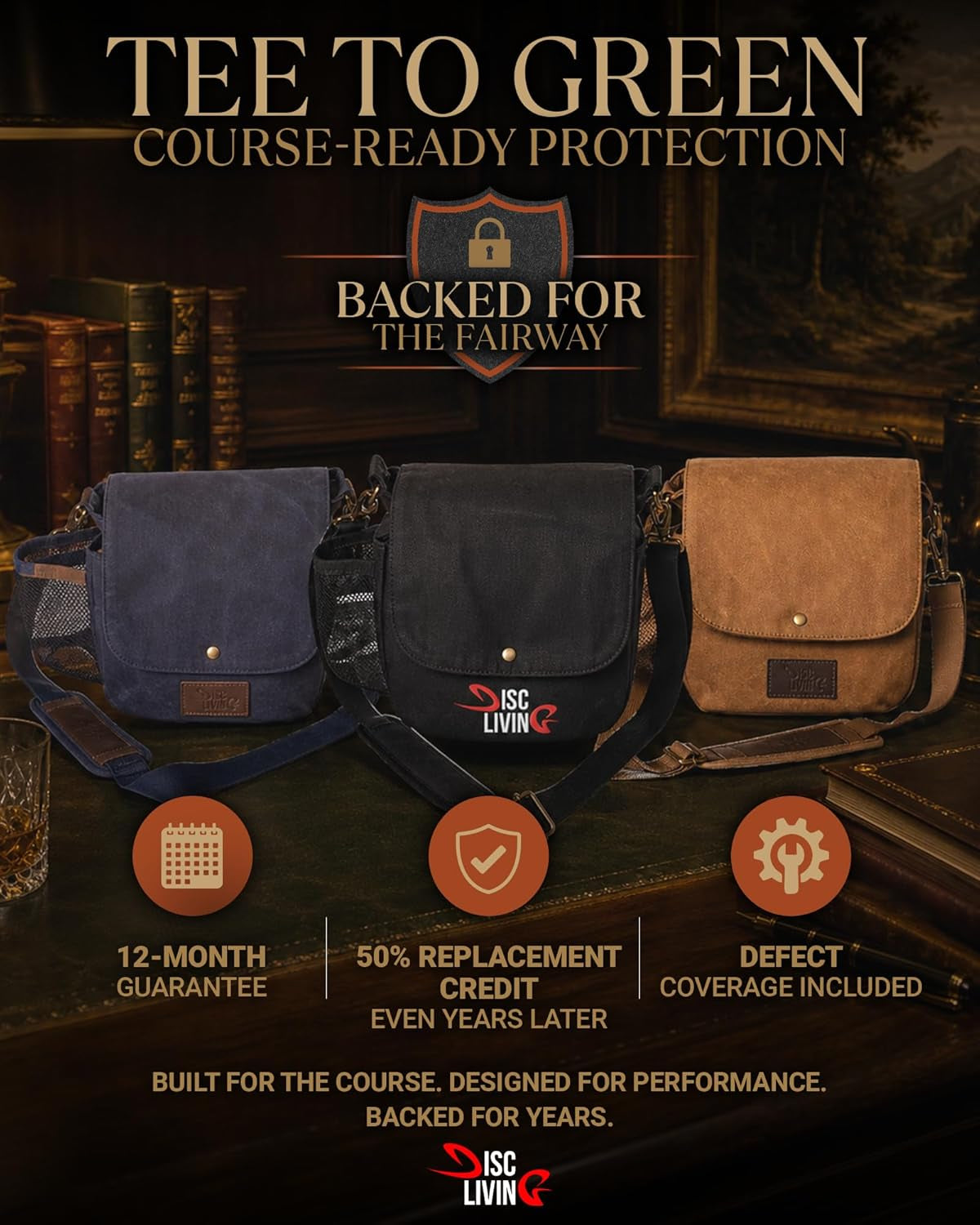 Disc Golf Bag - Lightweight and Durable Waxed Canvas Design, Holds Up to 10 Discs, Includes Bottle Holder and Belt Loop