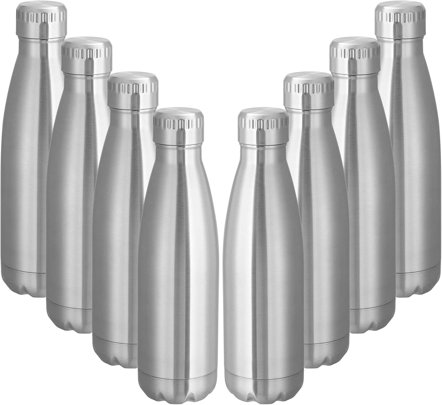 17 oz Stainless Steel Insulated Water Bottles - 8 Pack, Reusable Double Wall Vacuum Cola Shape, BPA Free, Ideal for Camping and Gym, Keeps Beverages Hot or Cold