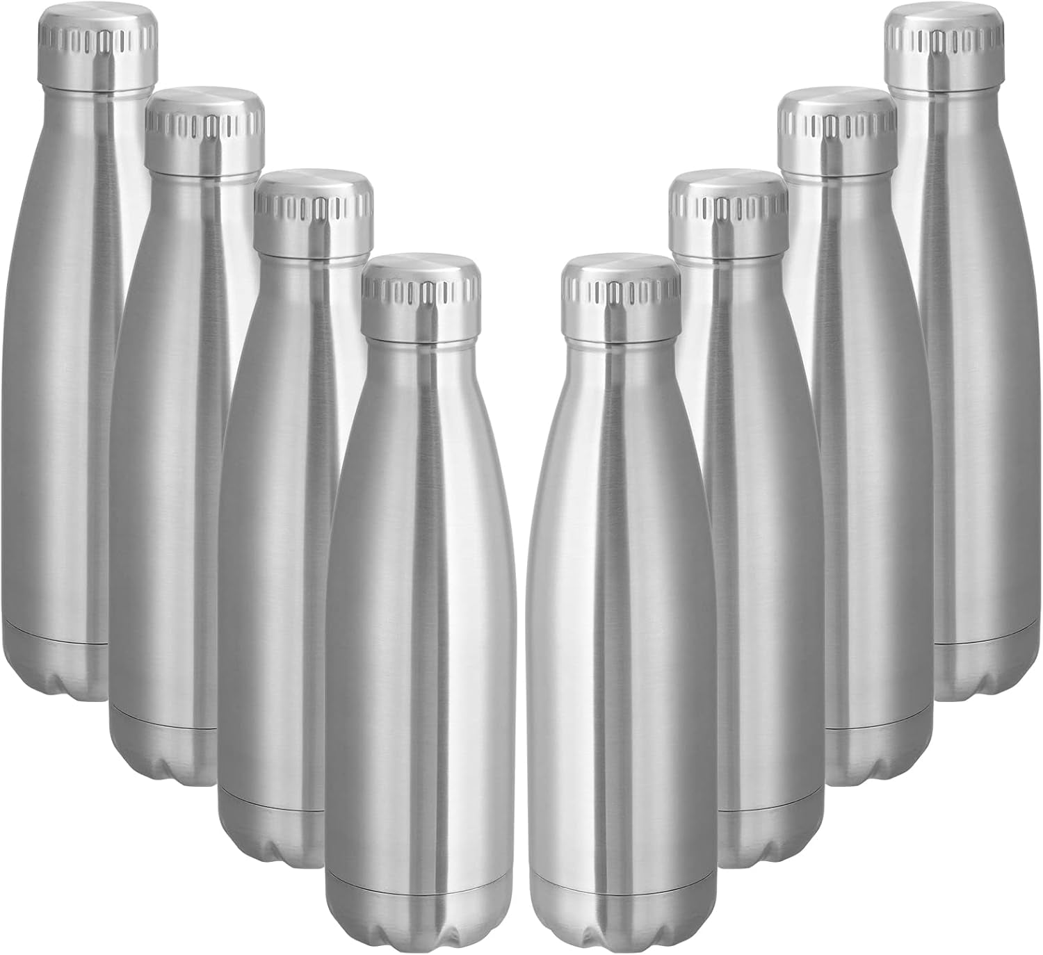 17 oz Stainless Steel Insulated Water Bottles - 8 Pack, Reusable Double Wall Vacuum Cola Shape, BPA Free, Ideal for Camping and Gym, Keeps Beverages Hot or Cold