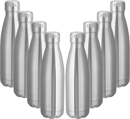17 oz Stainless Steel Insulated Water Bottles - 8 Pack, Reusable Double Wall Vacuum Cola Shape, BPA Free, Ideal for Camping and Gym, Keeps Beverages Hot or Cold