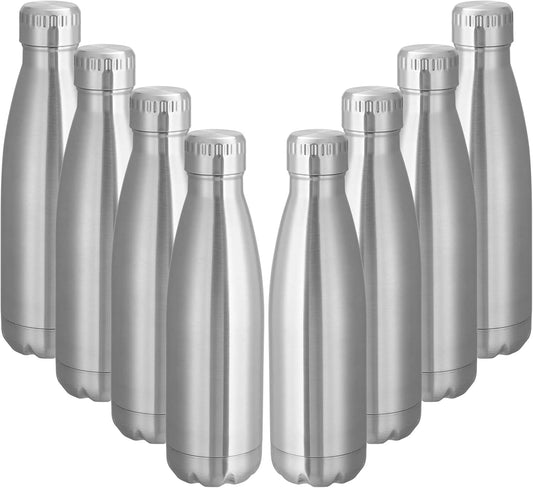 17 oz Stainless Steel Insulated Water Bottles - 8 Pack, Reusable Double Wall Vacuum Cola Shape, BPA Free, Ideal for Camping and Gym, Keeps Beverages Hot or Cold