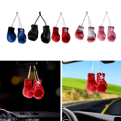 Miniature Boxing Gloves Car Hanging Pendant - Decorative Rearview Mirror Accessory