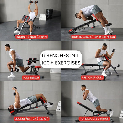 Finer Form Multi-Functional FID Weight Bench for Comprehensive Body Workout – Hyper Back Extension, Roman Chair, Adjustable Sit-Up Bench, Incline/Decline Bench, Flat Bench