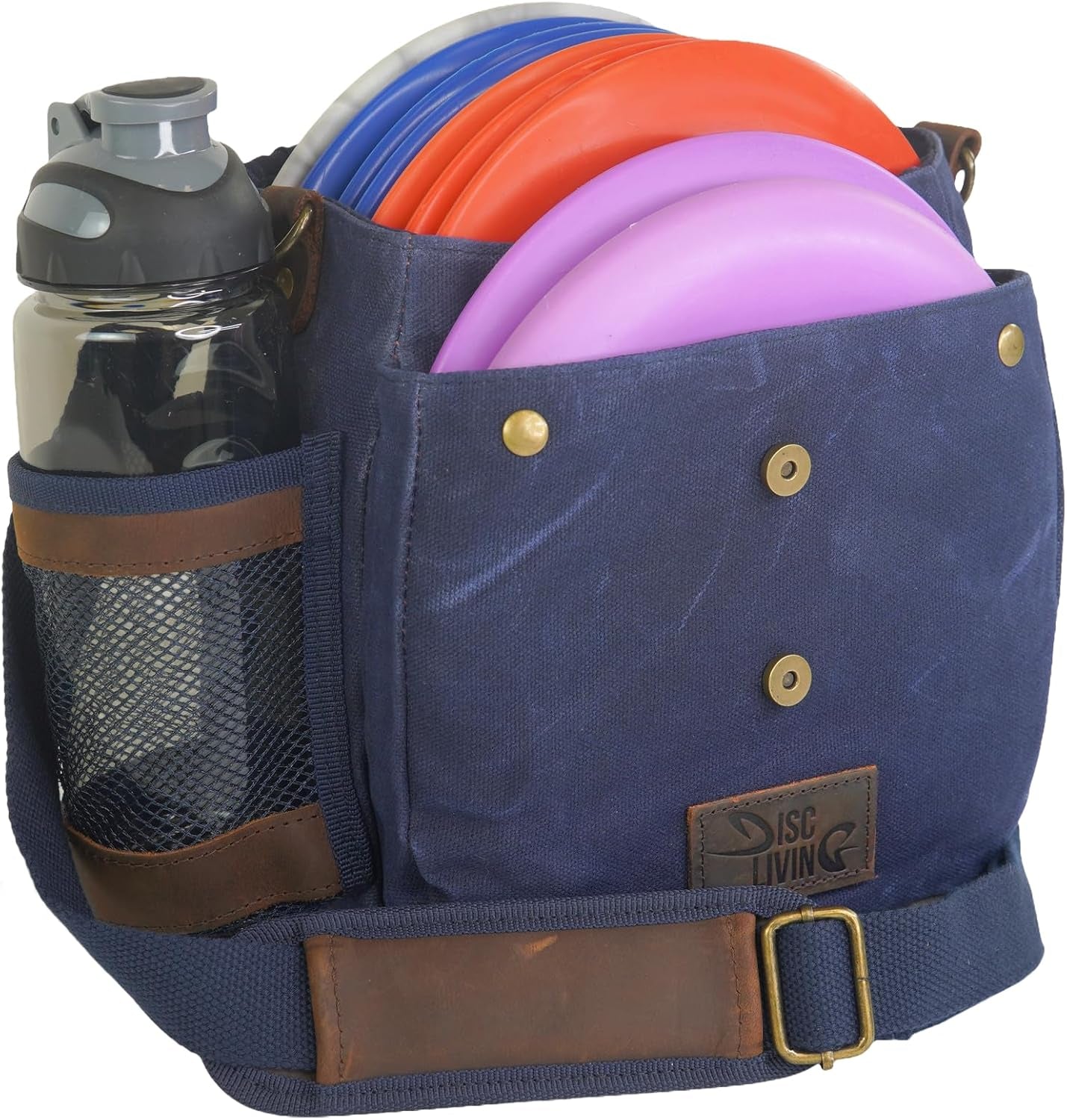 Disc Golf Bag - Lightweight and Durable Waxed Canvas Design, Holds Up to 10 Discs, Includes Bottle Holder and Belt Loop