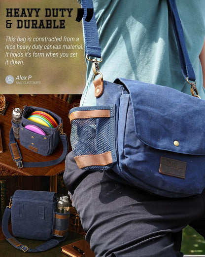 Disc Golf Bag - Lightweight and Durable Waxed Canvas Design, Holds Up to 10 Discs, Includes Bottle Holder and Belt Loop