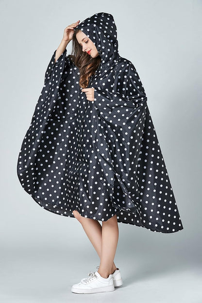 Women's Stylish Waterproof Rain Poncho with Hood and Zipper - One Size Fits All