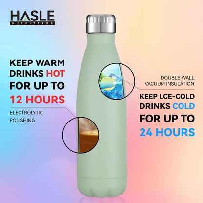 17oz Stainless Steel Vacuum Insulated Water Bottle, Double-Walled Reusable Metal Sports Bottle in Light Green, Single Pack